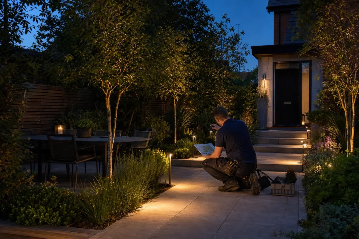 Illustrative garden lighting planning scenario in Lilliput
